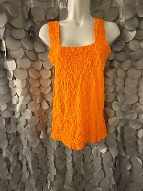 Textured Orange Square-Neck Tank Top